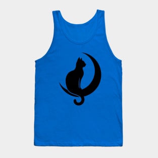 Cat Sitting on Crescent Moon Tank Top